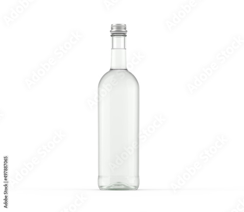 75cl clear glass water bottle isolated on white background, smooth version, for product presentations. 3d rendering.