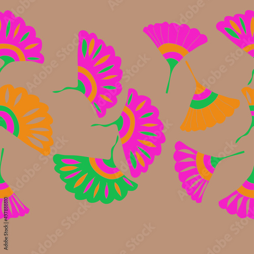 Horizontal stylized colored fabulous leaves . Hand drawn.