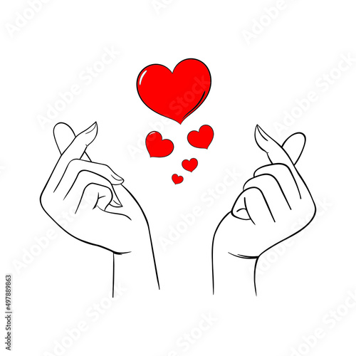 Korean love and heart hand sign (Saranghaeyo) vector illustration easy modification