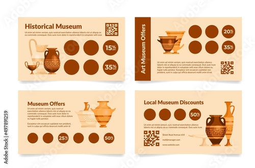 Collection historical local art museum privilege loyalty discount special offer card vector