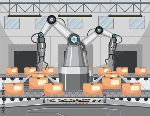 Automation industry concept with assembly line robots