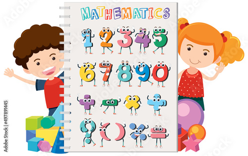 Counting number 0 to 9 and math symbols for kids