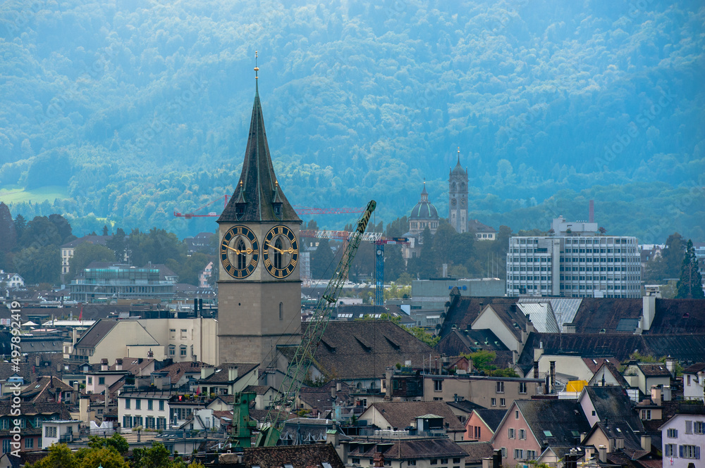 Zurich center. Image of ancient European city, view from the top.