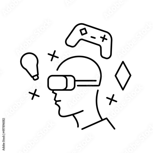 Shared digital world, metaverse development thin line icon. Virtual monitor or hologram. Pixel perfect, editable stroke. Vector illustration. Play online VR or virtual reality game