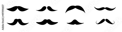 Man's mustache. Set of black icons. Collection of hipster,retro elements for design of various shapes. Vector illustration.	