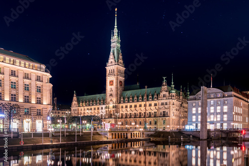 Hamburg, Germany: The townhall of Hamburg in Germany illuminated at night © Olaf