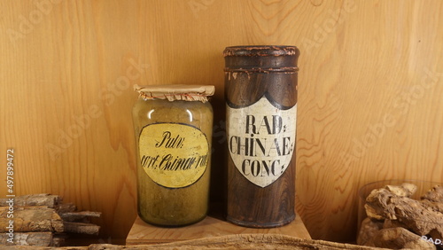 still life with old medicine containers