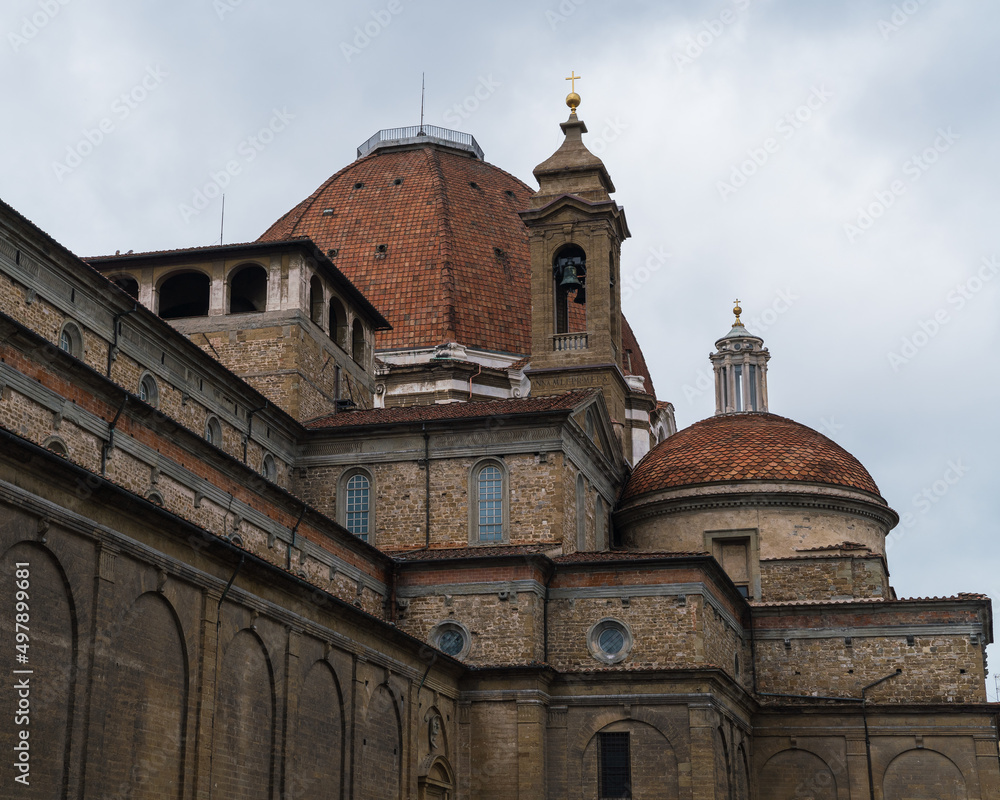 architectural detail of cupola and San Lorenzo church in Florence Italy 