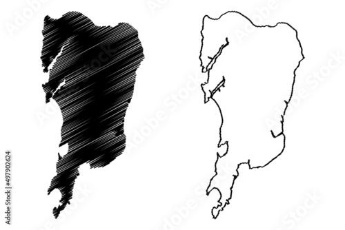 Salsette island (Republic of India, Maharashtra state) map vector illustration, scribble sketch Salsette map photo