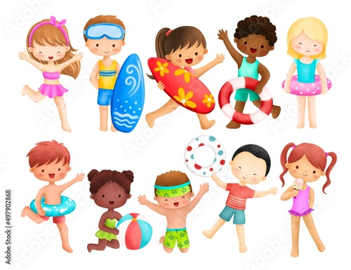 Summer Kids Illustration set