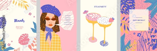 Set of abstract creative universal artistic templates. Good for poster, card, invitation, flyer, cover, banner, placard, brochure and other graphic design. Vector illustration.
