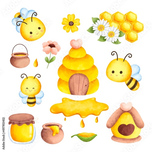 Sweet Honey Bee Illustration set 