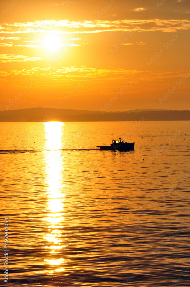 Lobster Boat at Serene Sunrise in Maine