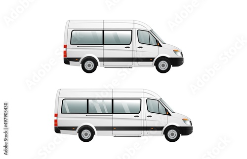 A set of images of variants of passenger minibuses with an extended and shortened base. Urban transport.