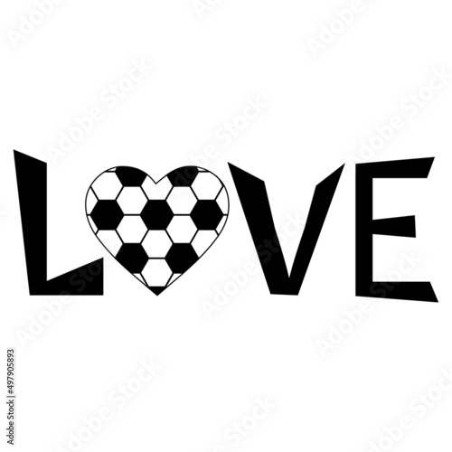 The word "Love" with heart shape filled with football pattern design instead of the letter "O"