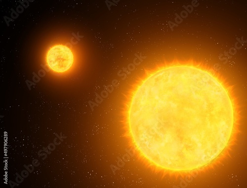 Double star in space. A system of two stars in our galaxy. Celestial objects with a common center mass. photo