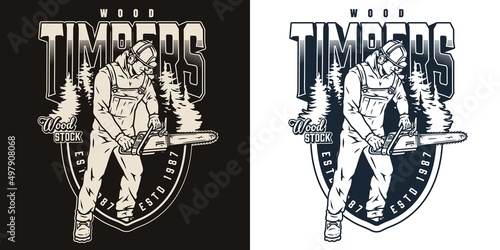 Lumberman with chainsaw vintage logotype