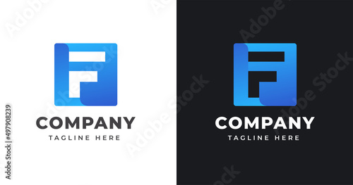 Letter F logo design template with square shape concept gradient element geometric