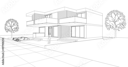 house architectural sketch 3d illustration