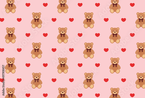 seamless pattern with teddy bears and hearts for banners, cards, flyers, social media wallpapers, etc.