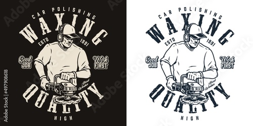 Waxing car monochrome vintage logotype