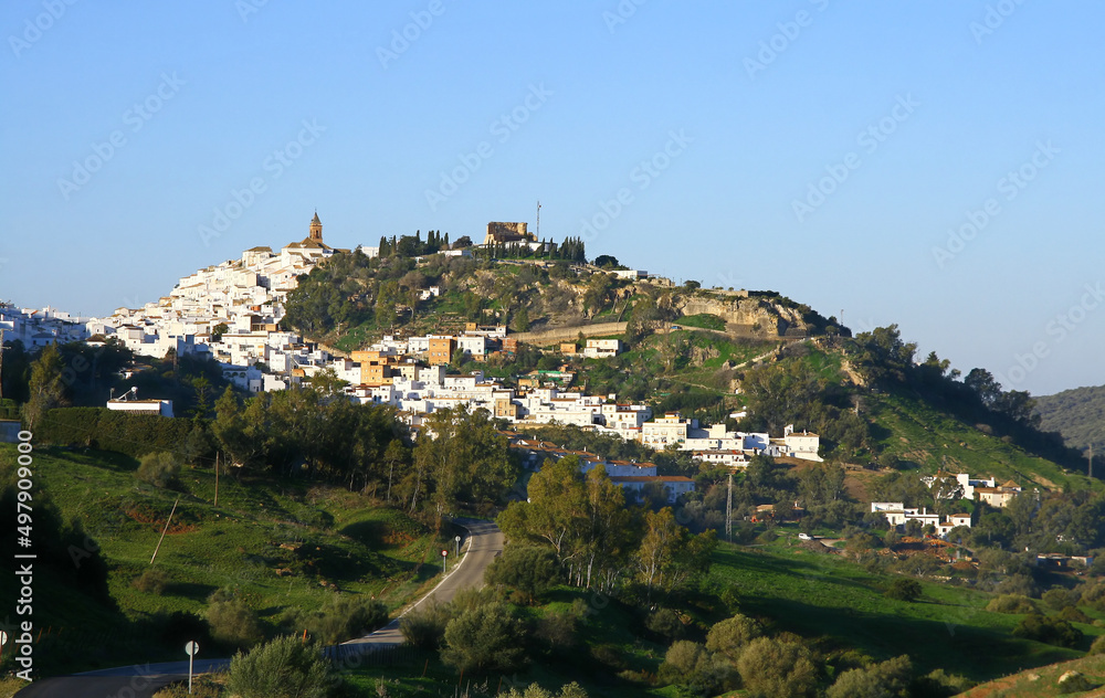 Le village blanc d'Alcala de Los Gazules, situé dans la province de Cadiz, en Andalousie en Espagne