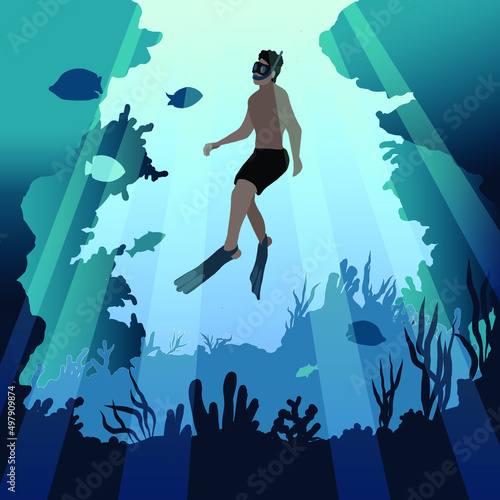 man in the sea. snorkeling 