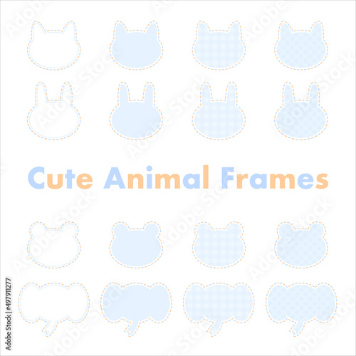 Cute animal frames, Blue, Cat, Rabbit, Bear, Elephant, かわいい動物フレーム　猫　うさぎ　くま　ぞう　水色