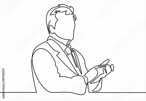 line art or One Line Drawing of a businessman Standing ovation