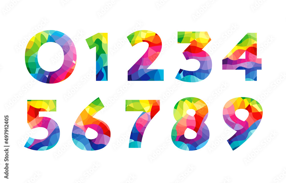 Set of colorful numbers. Creative decotative coloured digits. Isolated abstract graphic design template. Stained-glass style. Green, red, pink and blue bright colors. Colorful collection with texture. Set of colorful numbers. Creative decotative coloured digits. Isolated abstract graphic design template. Stained-glass style. Green, red, pink and blue bright colors. Colorful collection with texture.