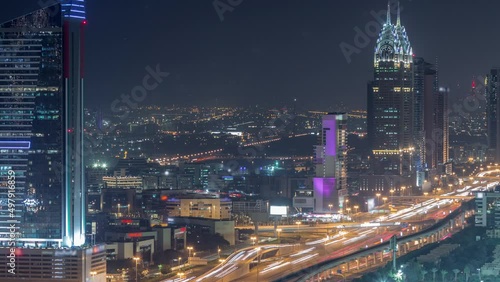Wallpaper Mural Aerial view of Sheikh Zayed Road in Dubai Internet City area night timelapse Torontodigital.ca