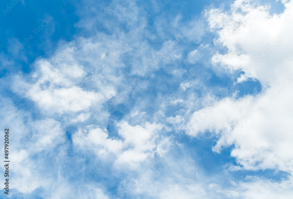 Abstract background of blue sky with white clouds.