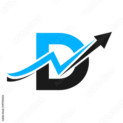 Finance Logo With D Letter Concept. Marketing And Financial Business Logo. Letter D Financial Logo Template With Marketing Growth Arrow
