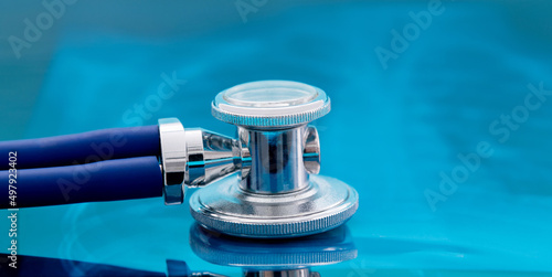 Close up of stethoscope on blue background