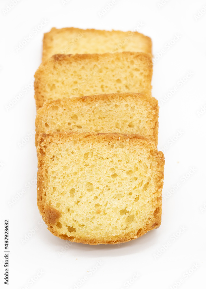 fresh pound cake slice isolate on white background, top view