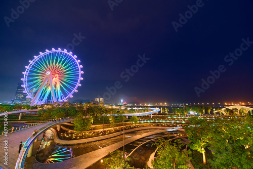 panoramic view on The Oh Bay Haibin culture park in Shenzhen at night © everigenia