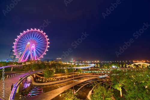 panoramic view on The Oh Bay Haibin culture park in Shenzhen at night