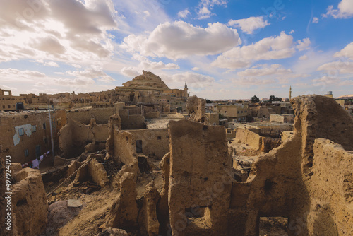 Panoramic View to the Sandstone Walls and Ancient Fortress of an Old Shali Mountain village in Siwa Oasis, Egypt