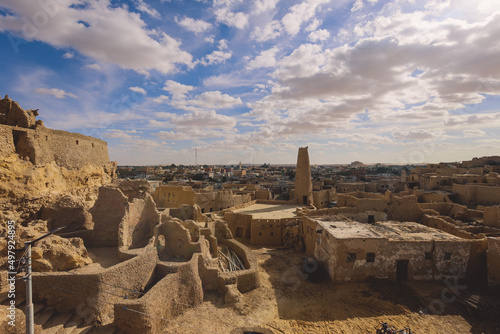 Panoramic View to the Sandstone Walls and Ancient Fortress of an Old Shali Mountain village in Siwa Oasis, Egypt