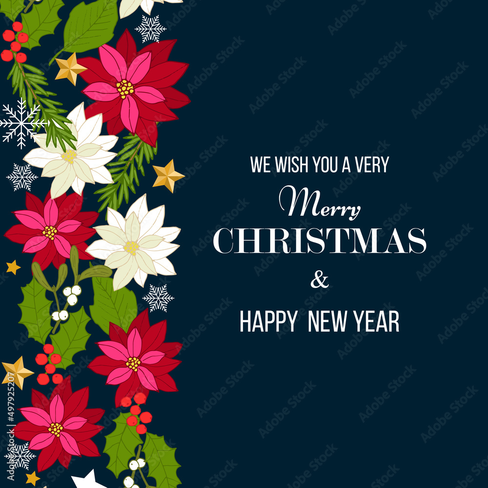 Obraz premium Merry Christmas and Happy New Year greeting card