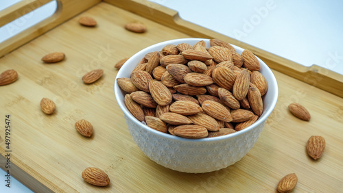 Different Types of Mamra and Afghani Badam. Almond nuts or Badam. Almonds  are rich in fiber, protein, and healthy fats. Badam is also a  commonly eaten as brain food in India.