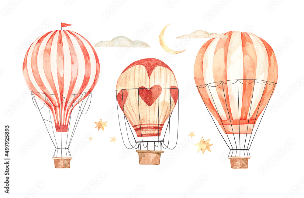 Vector watercolor illustration - hot air balloons in the sky ...