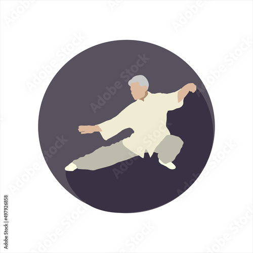 elderly man in qigong pose flat. tai chi pose