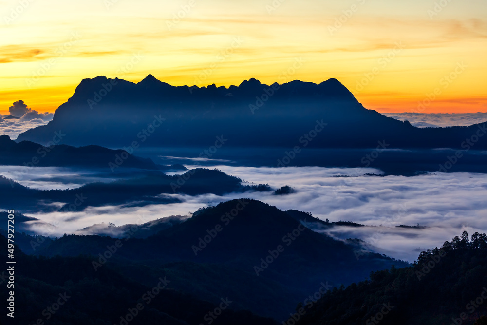 Beautiful landscape in the morning at Doi Luang Chiang Dao, Chiang Mai, Thailand