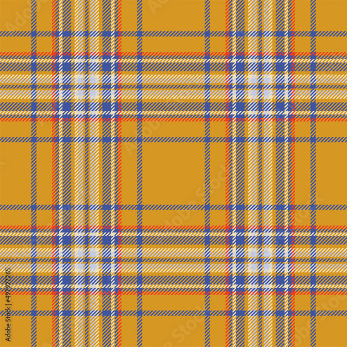 Plaid seamless pattern in orange. Check fabric texture. Vector textile print.