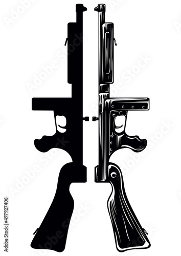 Vector illustration of the gangster submachine gun.
