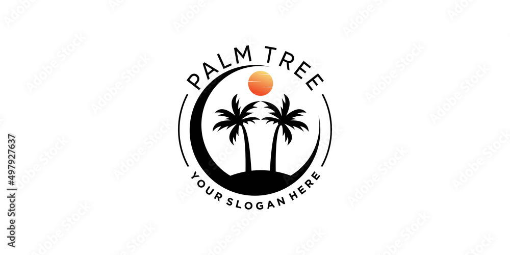Obraz premium Palm tree logo design template with sun Premium Vector