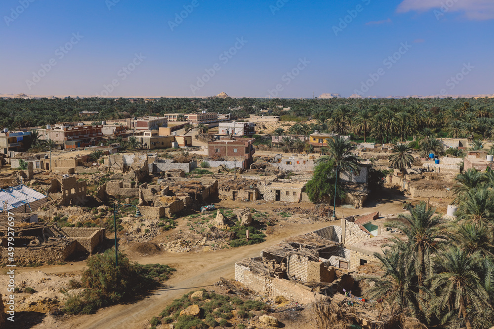 Panoramic View to the Oasis Siwa with Green Palm Trees around, Egypt