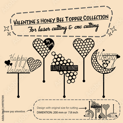 valentine honey bee topper collection for laser cutting