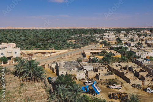 Panoramic View to the Oasis Siwa with Green Palm Trees around, Egypt
